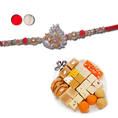 "AMERICAN DIAMOND (AD) RAKHIS -AD 4120 A (Single Rakhi), 500gms of Assorted Sweets - Click here to View more details about this Product
